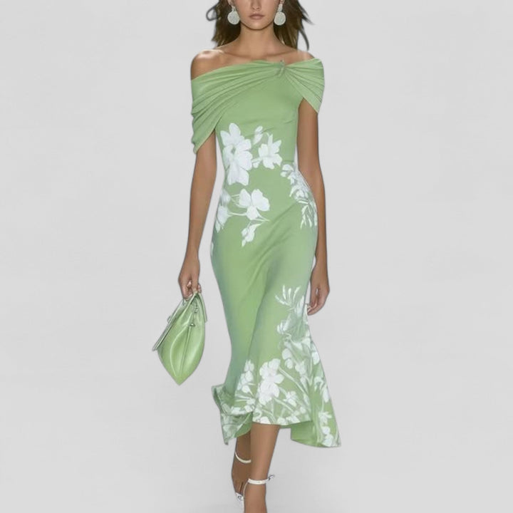 Dorothy | Dames bloemen off shoulder midi jurk