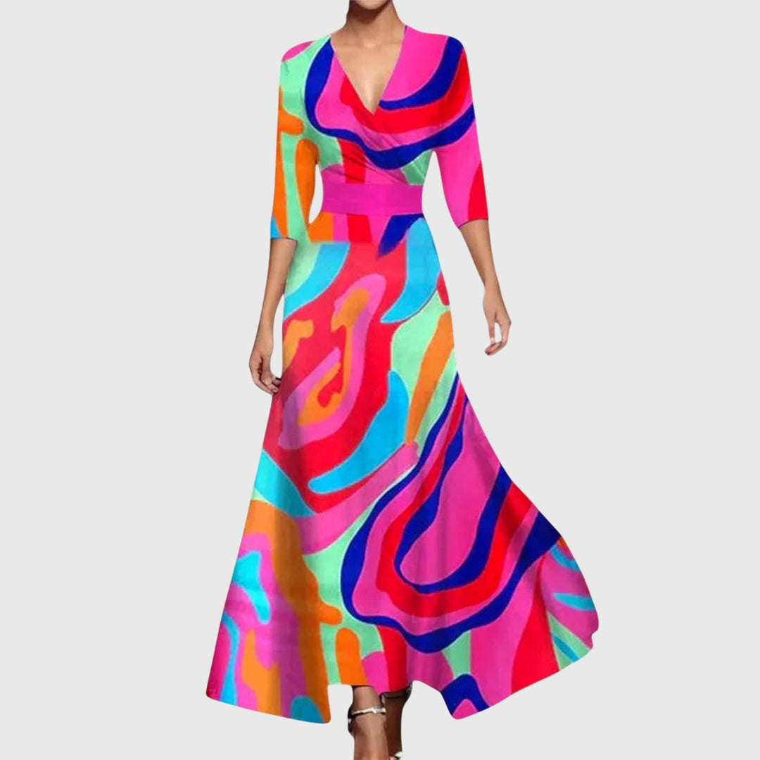 Angelica | Dames bloemen V-hals maxi jurk
