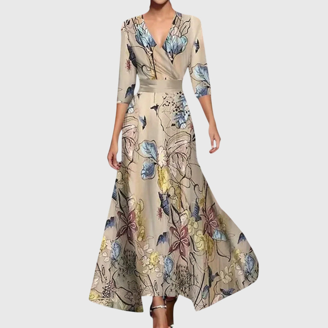 Angelica | Dames bloemen V-hals maxi jurk