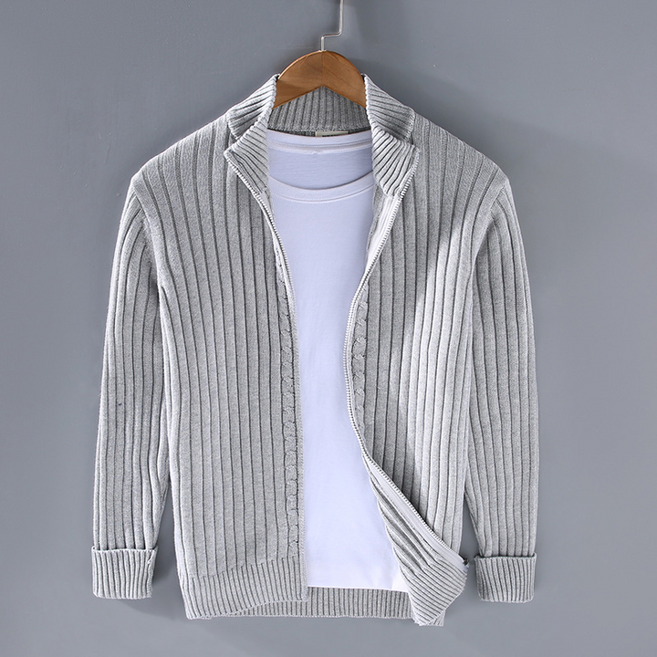 Elias | Heren Rib Gebreid Casual Cardigan met Ritssluiting