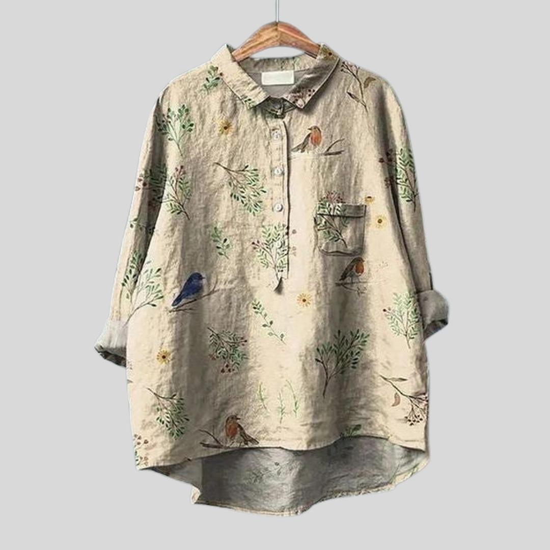 Mila | Dames Bloemen Blouse Met Knoopsluiting Aan De Voorkant En Zak