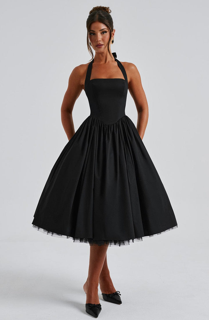 Gwen | Dames Bruiloft Gast Halter Midi Jurk