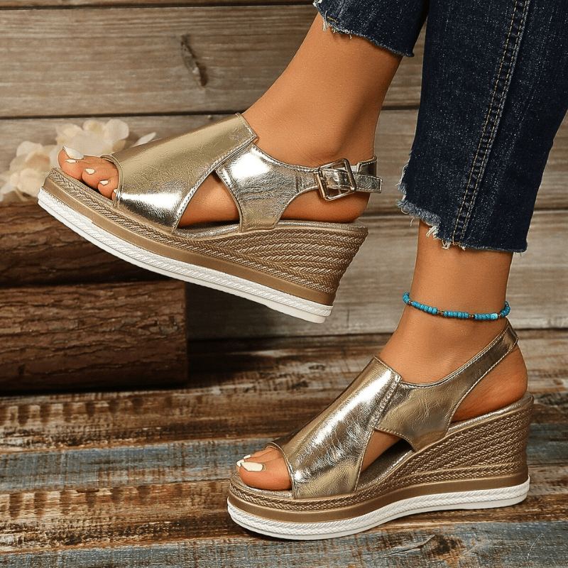 Lydia | Dames Metallic Platform Comfort Sandalen