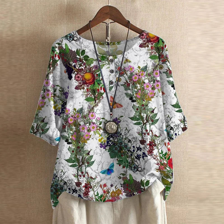 Arielle | Dames Top Met Bloemenprint En Ronde Hals