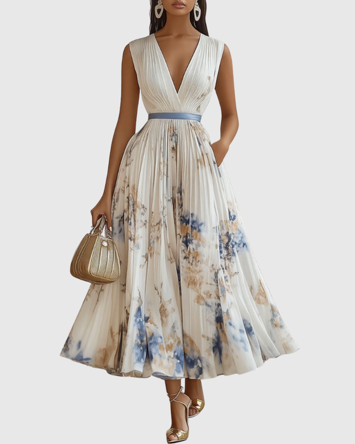 Trinity | Dames mouwloze geplooide midi-jurk met bloemenprint