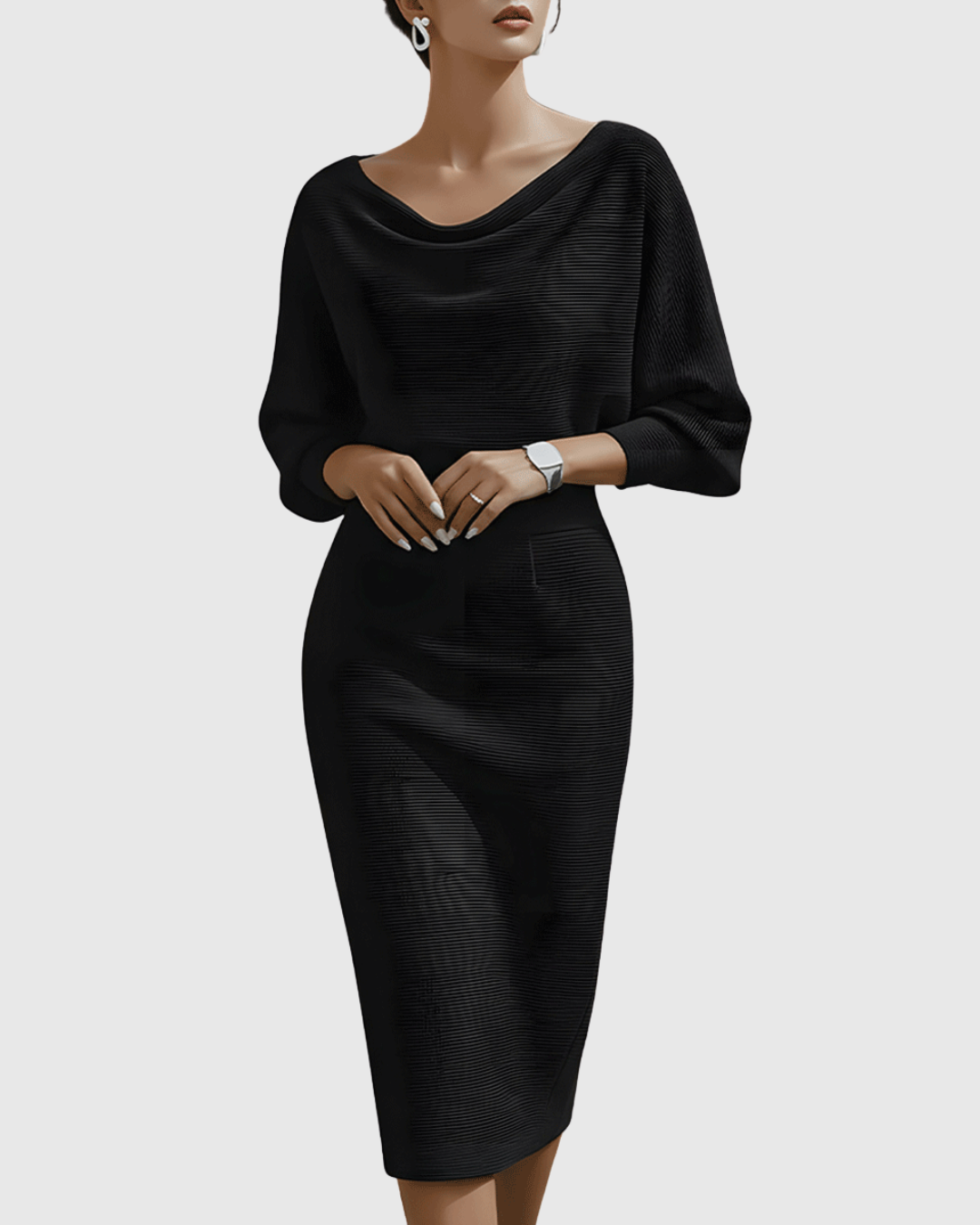 Harper | Dames Elegante Gedrapeerde Gebreide Midi Jurk