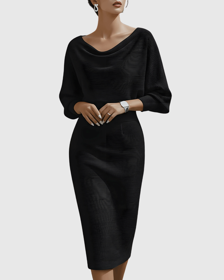 Harper | Dames Elegante Gedrapeerde Gebreide Midi Jurk