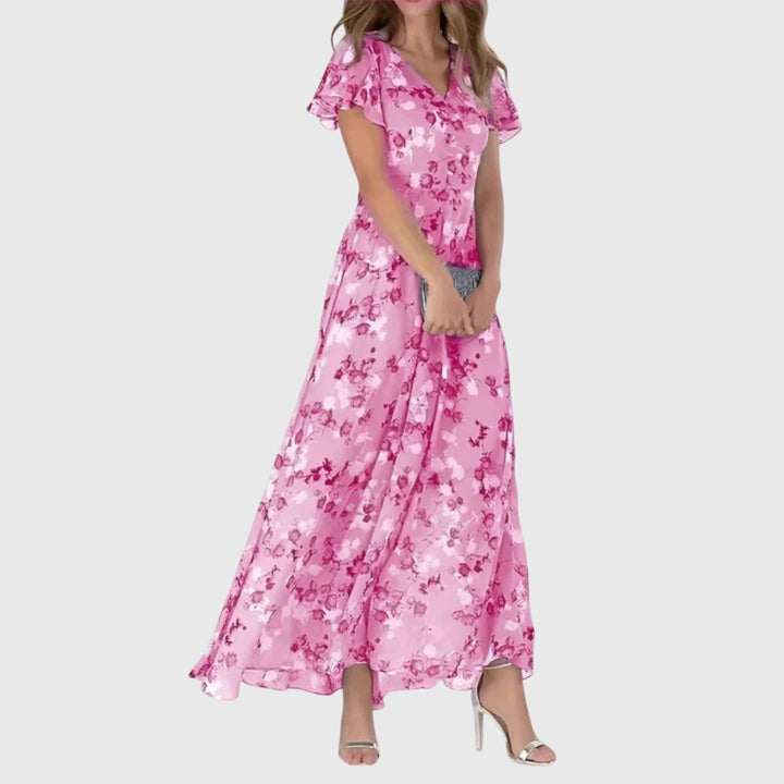 Faye | Dames maxi-jurk met bloemenprint en V-hals
