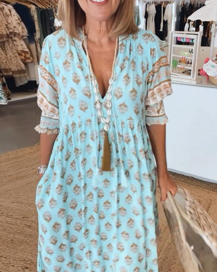 Ella | Women Printed V Neck Midi Dress