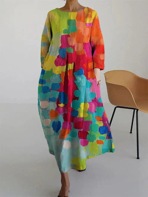 Ovrin | Women Abstract Floral Long Sleeve Maxi Dress