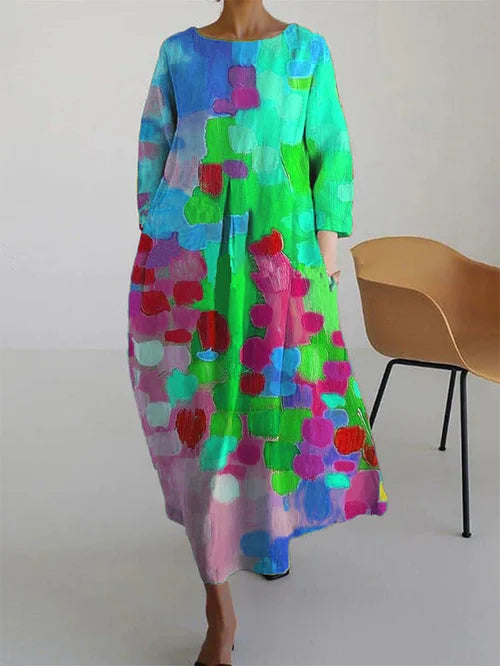 Ovrin | Women Abstract Floral Long Sleeve Maxi Dress