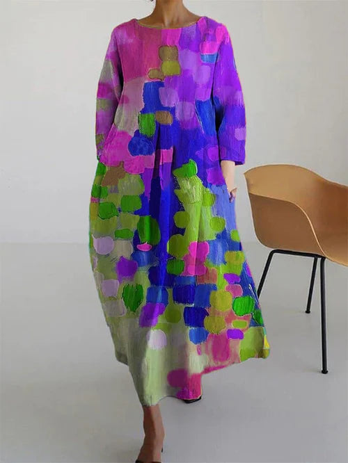 Ovrin | Women Abstract Floral Long Sleeve Maxi Dress