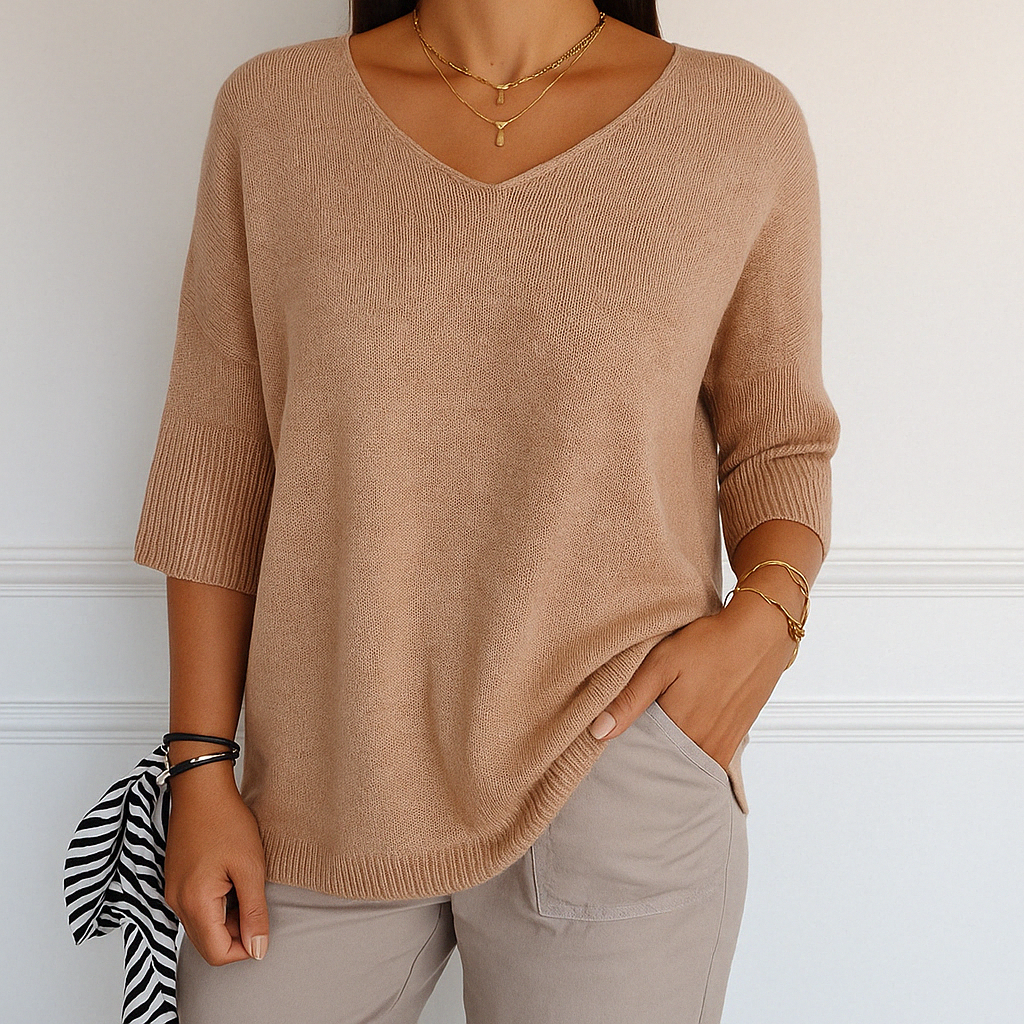 Esme | Women V Neck Short Sleeve Sweater