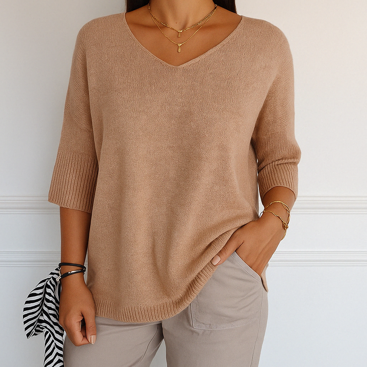 Esme | Women V Neck Short Sleeve Sweater