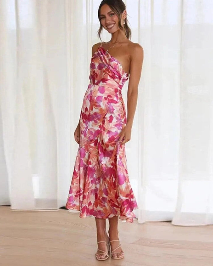 Bianca | Dames Zomer Maxikleed met Asymmetrische Snit en Bloemmotief