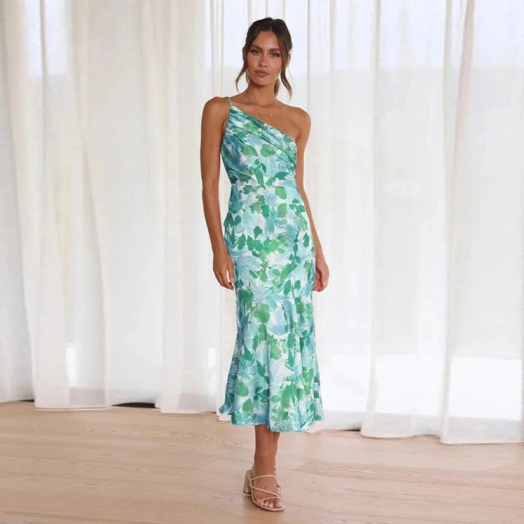 Bianca | Dames Zomer Maxikleed met Asymmetrische Snit en Bloemmotief