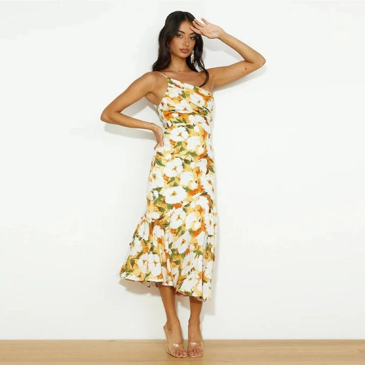 Bianca | Dames Zomer Maxikleed met Asymmetrische Snit en Bloemmotief