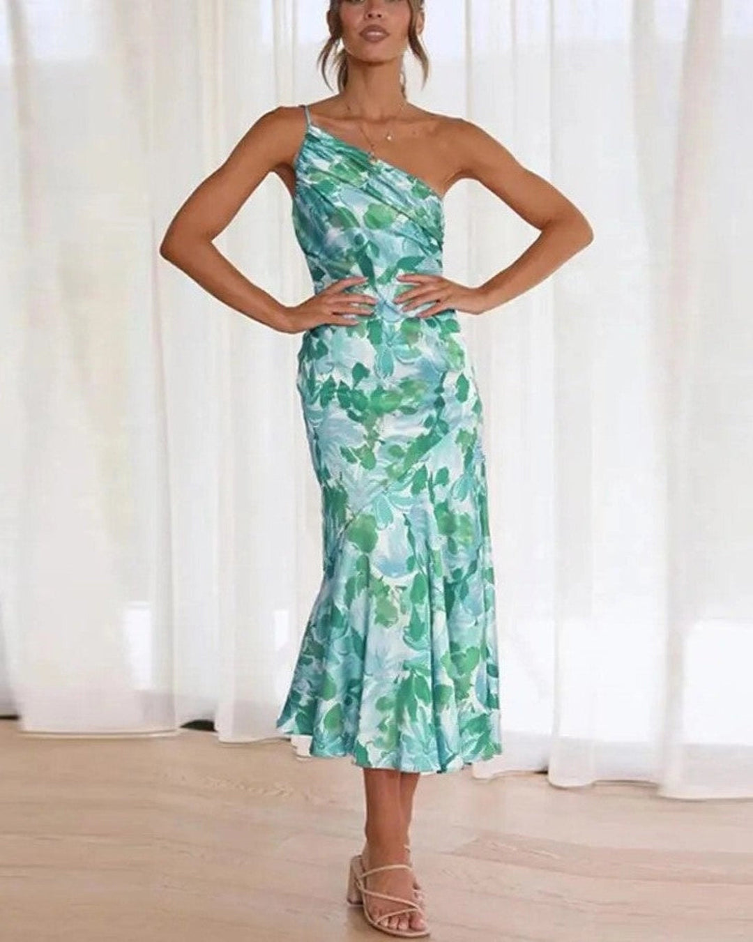 Bianca | Dames Zomer Maxikleed met Asymmetrische Snit en Bloemmotief