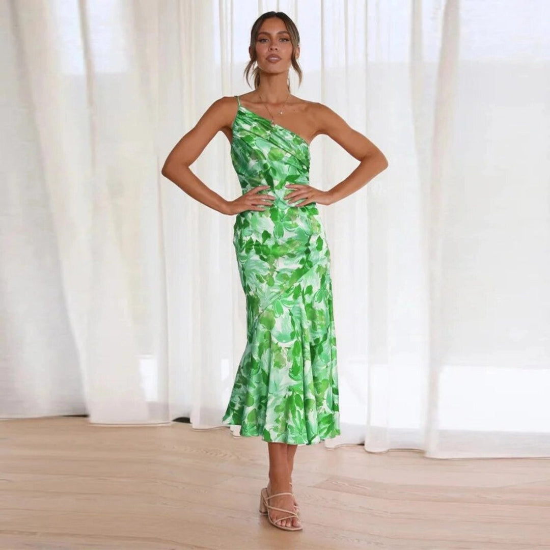 Bianca | Dames Zomer Maxikleed met Asymmetrische Snit en Bloemmotief