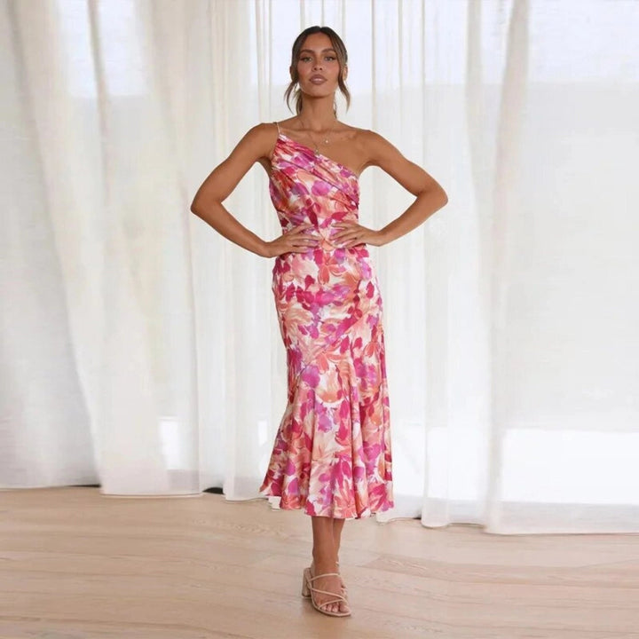 Bianca | Dames Zomer Maxikleed met Asymmetrische Snit en Bloemmotief