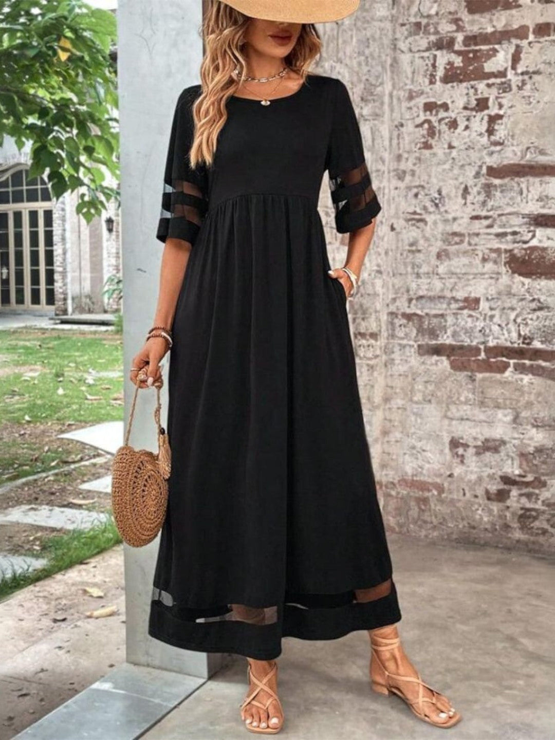 Desiree | Dames Elegante Maxi Jurk Met Transparante Panelen