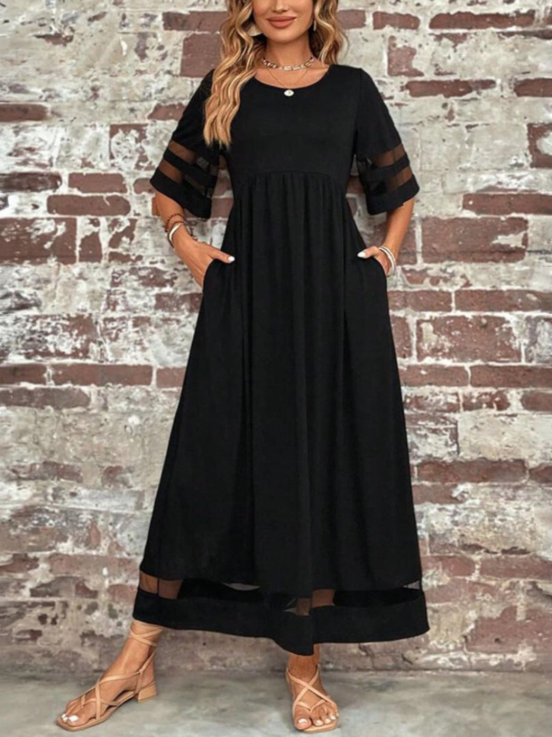 Desiree | Dames Elegante Maxi Jurk Met Transparante Panelen