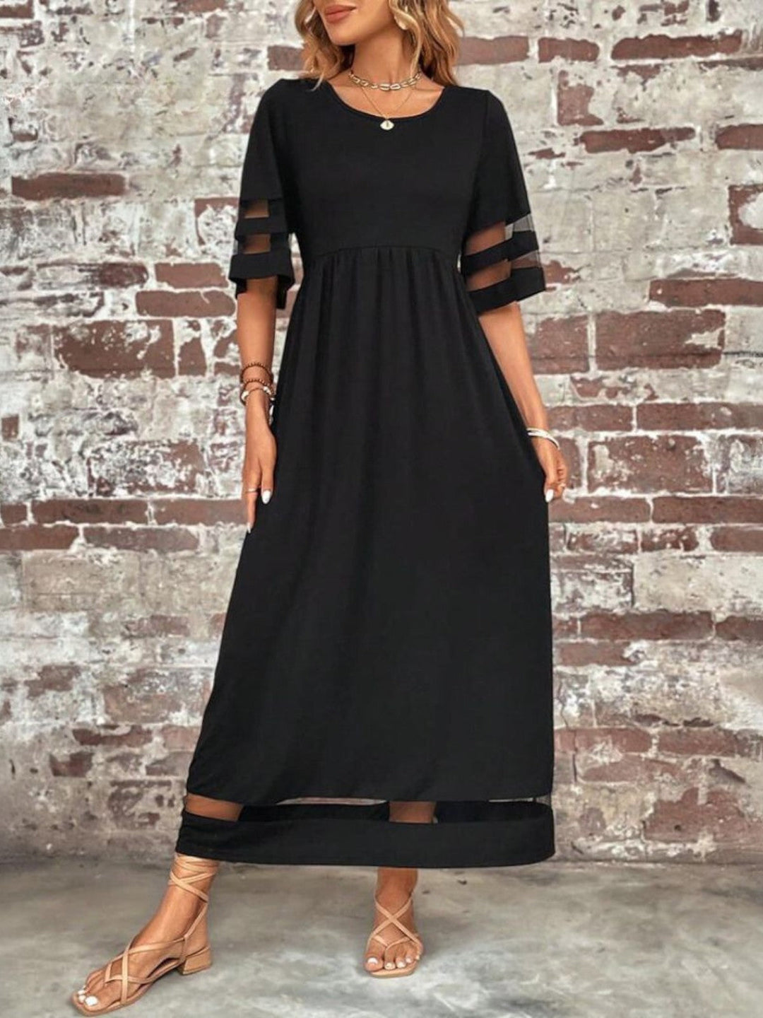 Desiree | Dames Elegante Maxi Jurk Met Transparante Panelen