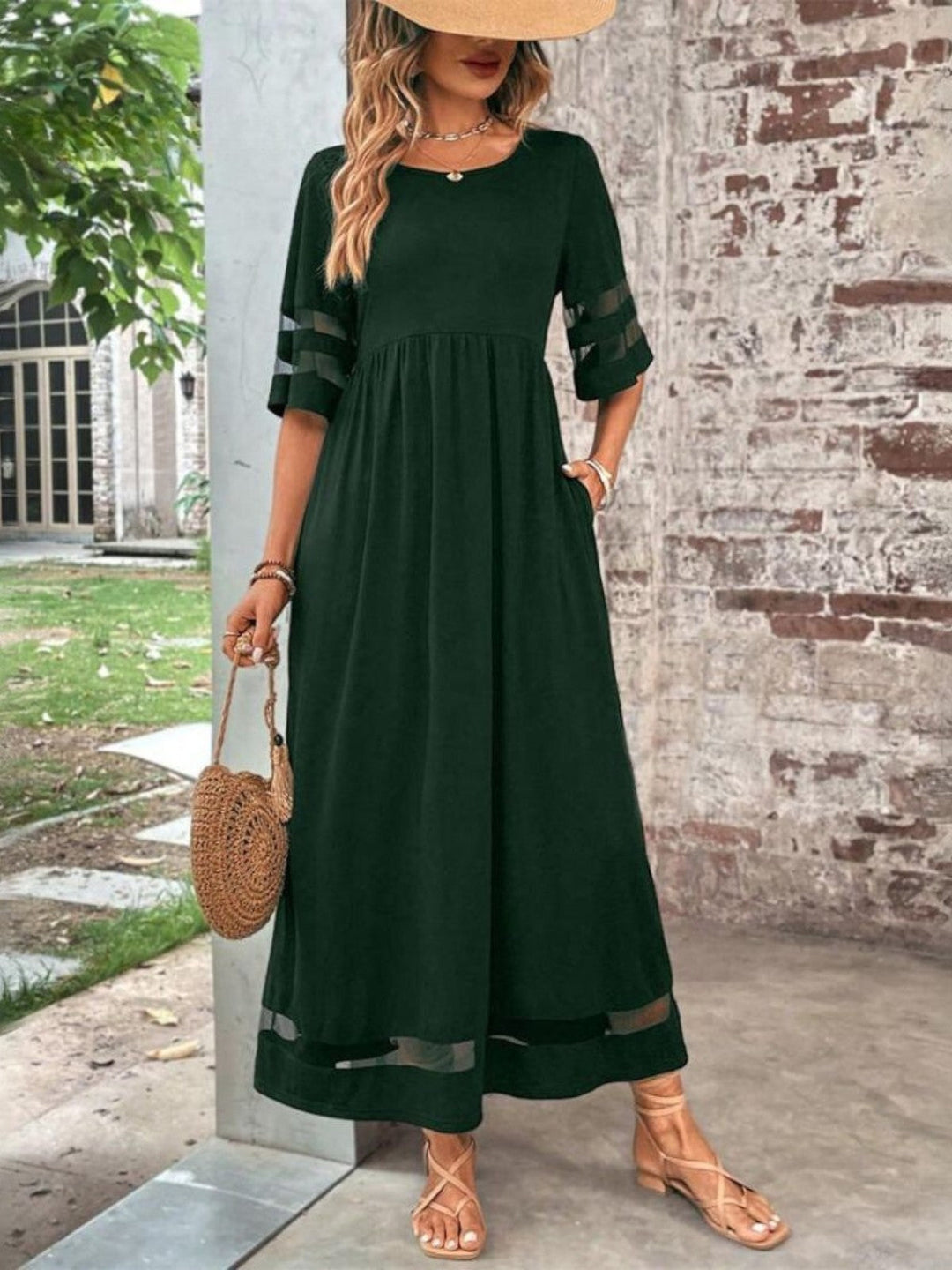 Desiree | Dames Elegante Maxi Jurk Met Transparante Panelen