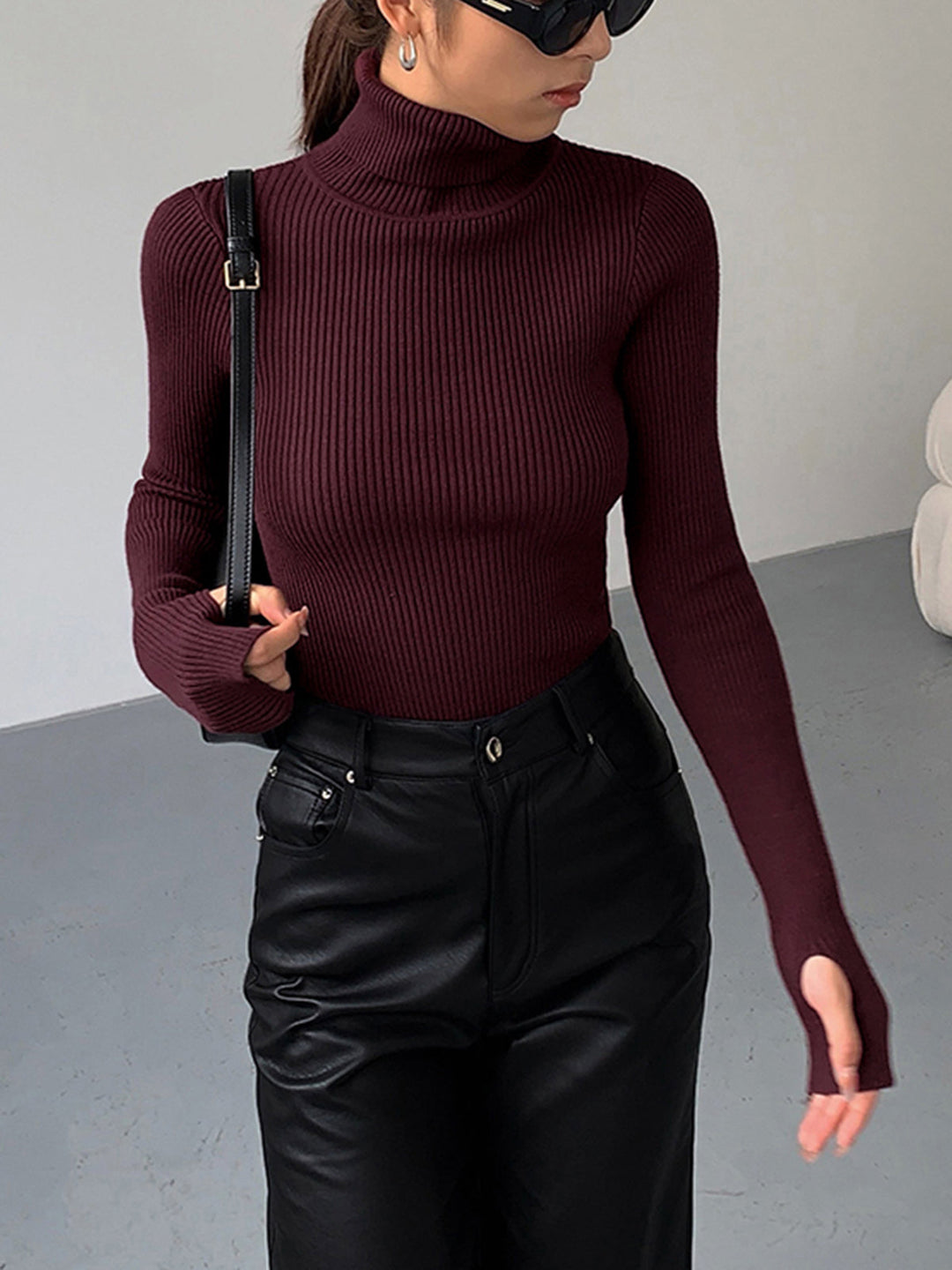 Annalise | Dames Minimalistische Slim Top met Coltrui-Kraag