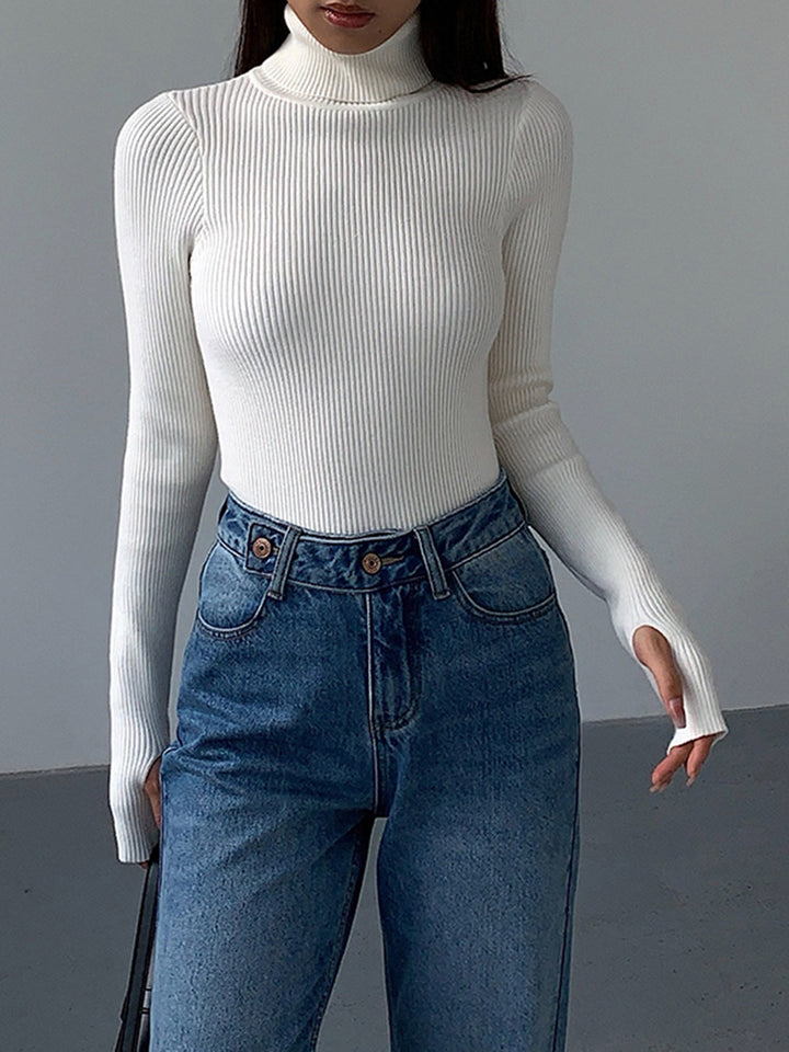 Annalise | Dames Minimalistische Slim Top met Coltrui-Kraag