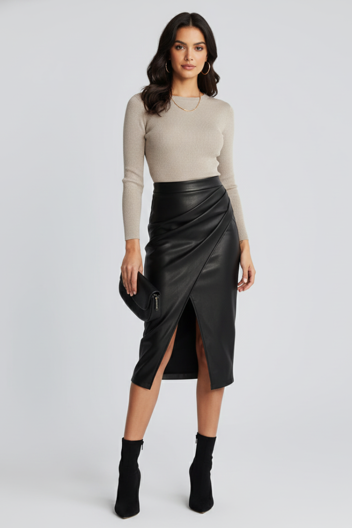 Daisy | Dames Geplooide Midi Rok met Voorsplit