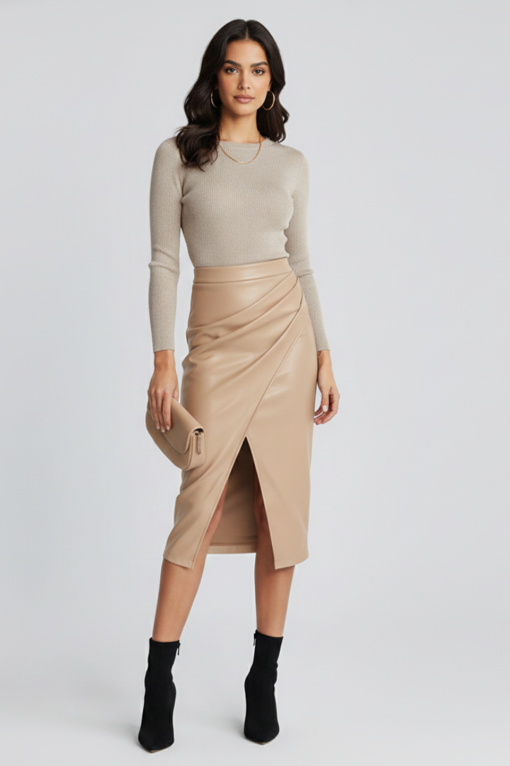 Daisy | Dames Geplooide Midi Rok met Voorsplit