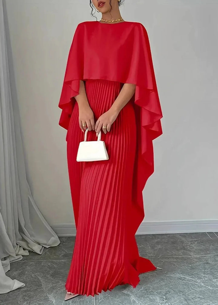 Alicia | Dames Geplooide Cape Maxi Jurk Voor Bruiloftsgasten