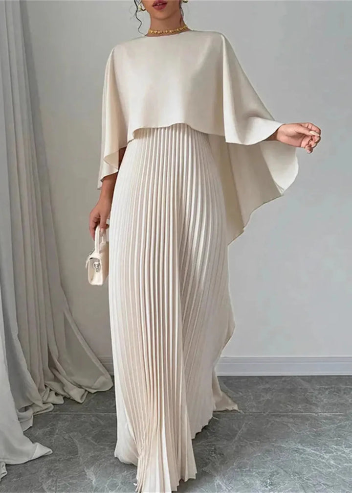 Alicia | Dames Geplooide Cape Maxi Jurk Voor Bruiloftsgasten