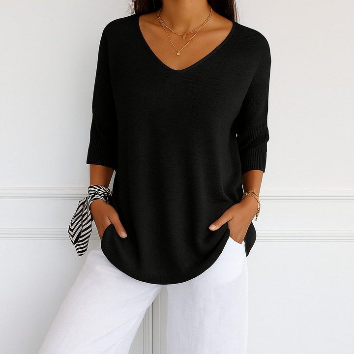 Esme | Women V Neck Short Sleeve Sweater