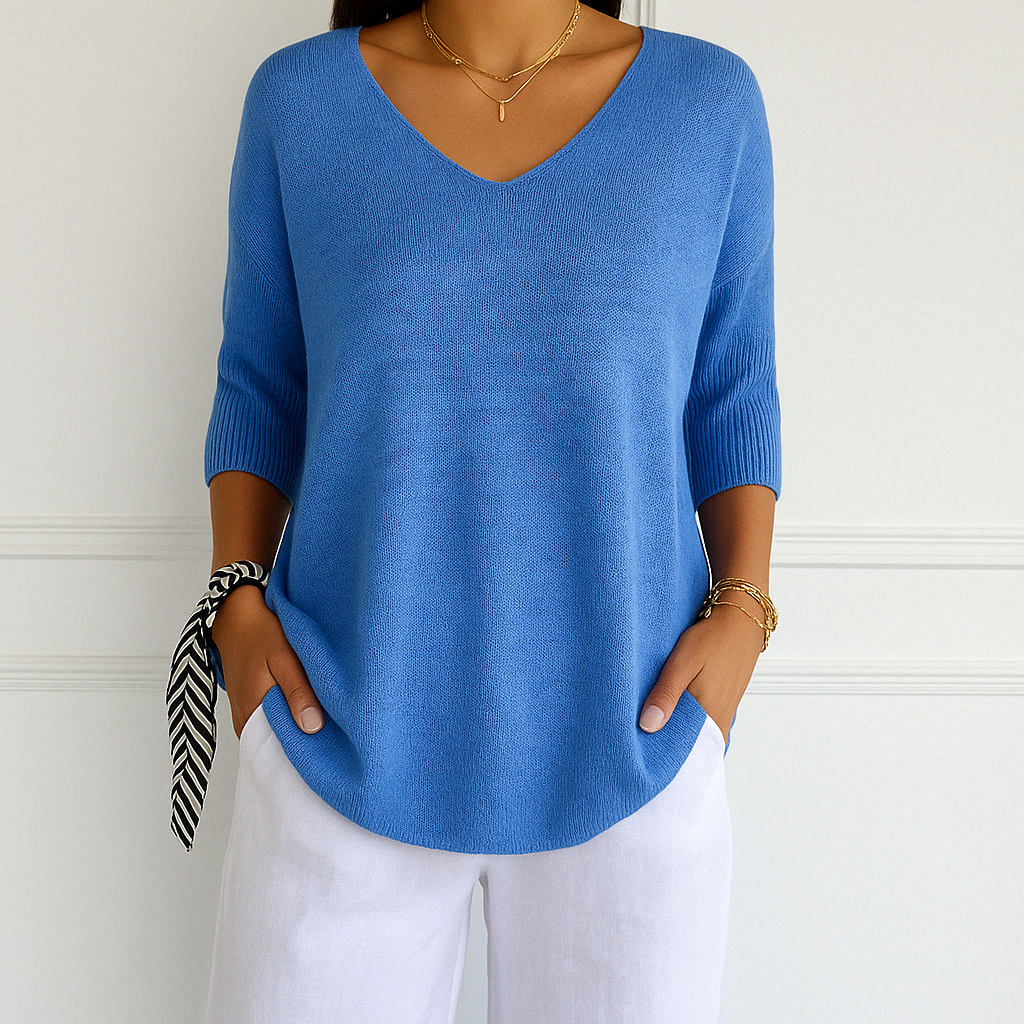 Esme | Women V Neck Short Sleeve Sweater