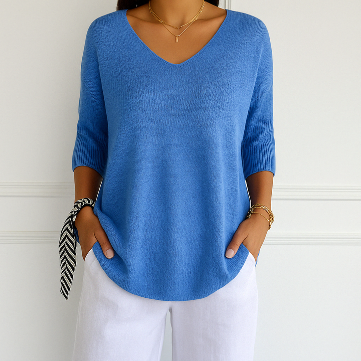 Esme | Women V Neck Short Sleeve Sweater