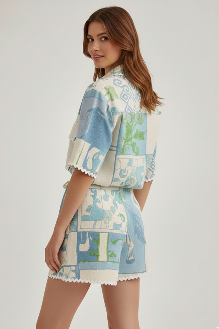 Morgan | Dames Patchwork Tweedelige Set met Shorts