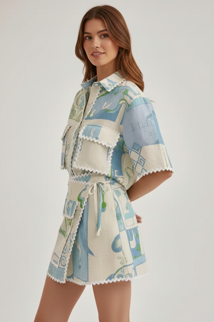 Morgan | Dames Patchwork Tweedelige Set met Shorts