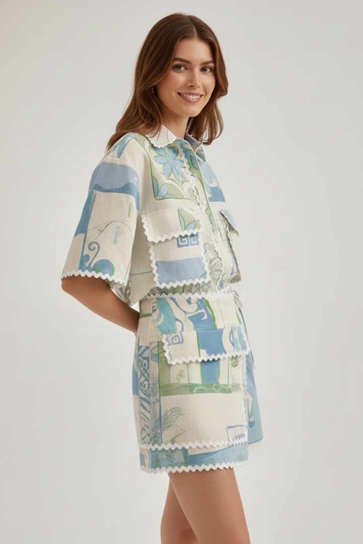 Morgan | Dames Patchwork Tweedelige Set met Shorts