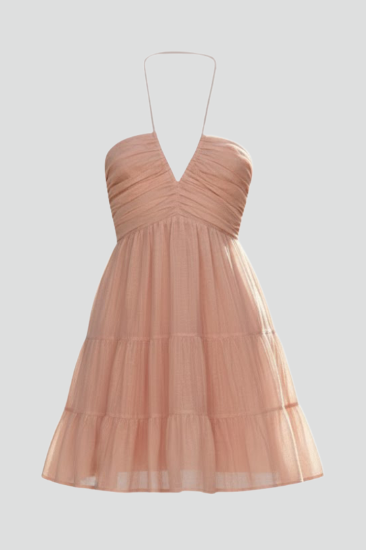 Martha | Dames Halter Mini Jurk met Gelaagde Rok