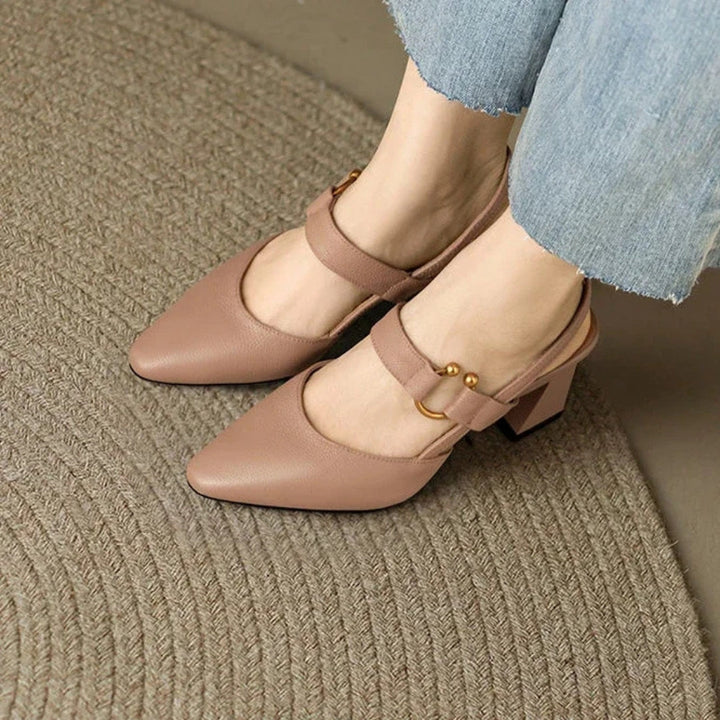 Ingrid | Dames Slingback Mary Jane Hakken Met Blokhak En Puntneus