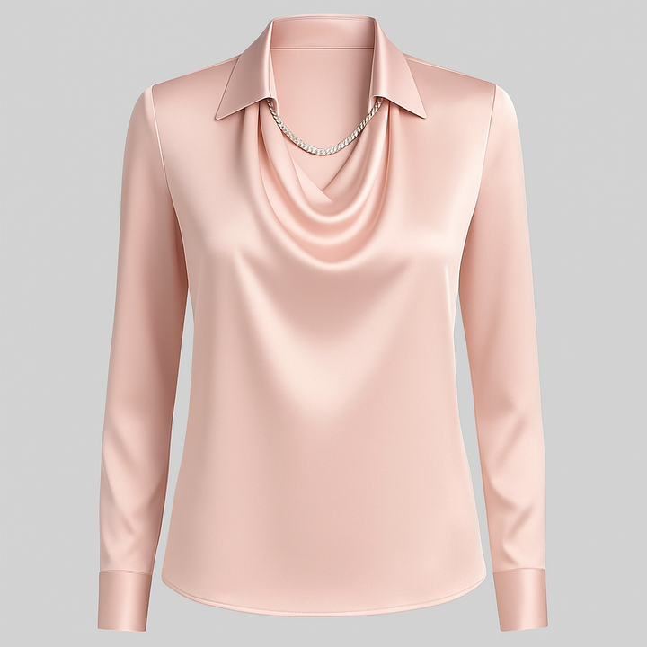 Kendra | Dames Satijnen Blouse met Watervalhals en Lange Mouwen