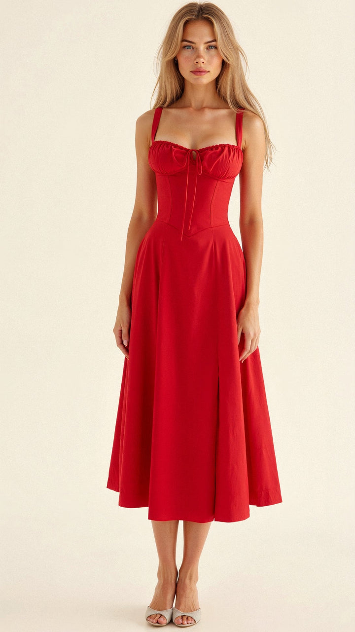Valentina | Dames Midi-jurk met Korset en Vloeiende Rok