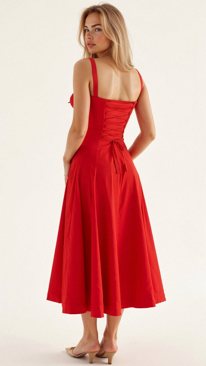 Valentina | Dames Midi-jurk met Korset en Vloeiende Rok