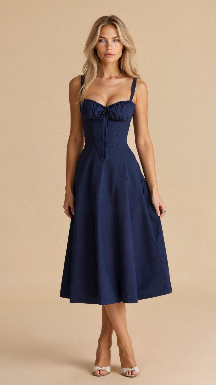 Valentina | Dames Midi-jurk met Korset en Vloeiende Rok