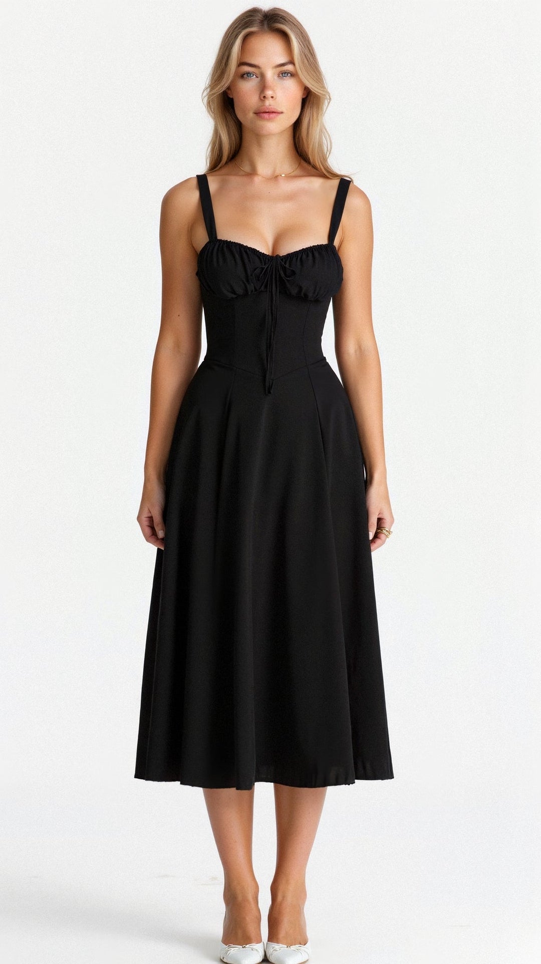 Valentina | Dames Midi-jurk met Korset en Vloeiende Rok