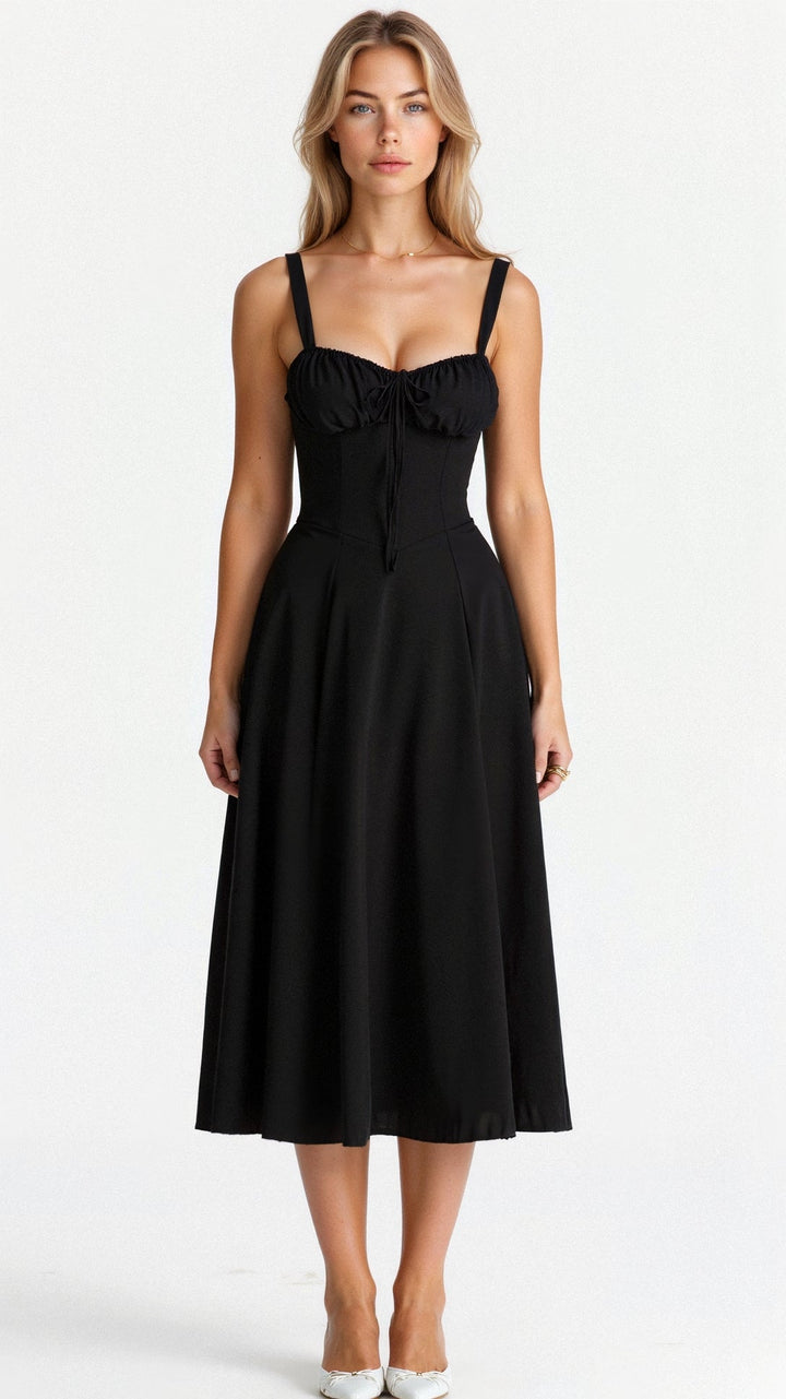 Valentina | Dames Midi-jurk met Korset en Vloeiende Rok