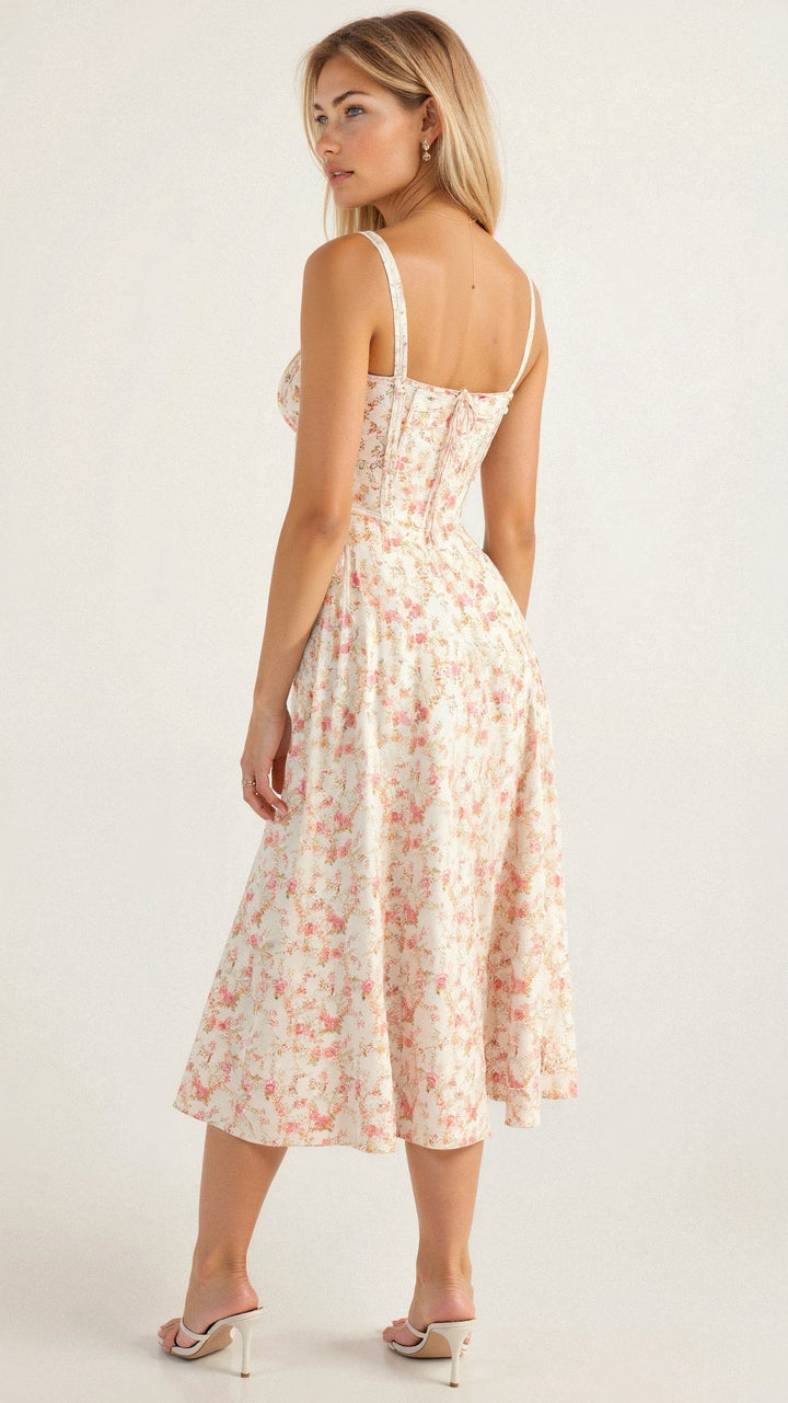 Valentina | Dames Midi-jurk met Korset en Vloeiende Rok