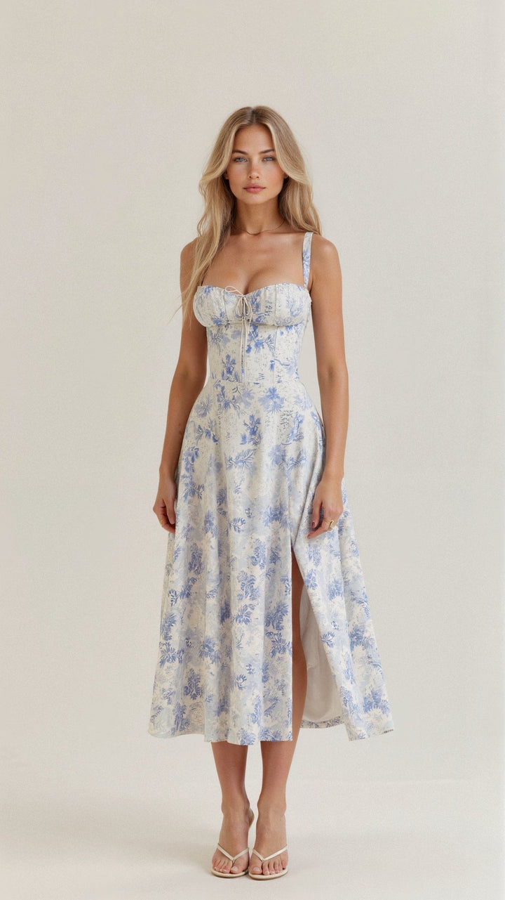 Valentina | Dames Midi-jurk met Korset en Vloeiende Rok